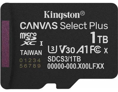 Zdjęcie produktu dla Kingston Technology 1TB micSDXC Canvas Select Plus Gen3 150R A1 (Bez adaptera SD w zestawie), 1 TB, MicroSDXC, Klasa 10, UHS-I, 150 MB/s, Class 3 (U3)