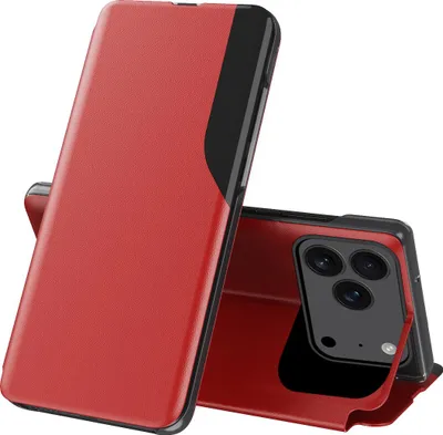 Obrázek produktu pro Flipové pouzdro pro iPhone 17 Pro Max,Polyuretankůže pouzdro s okénkem a funkcí stojánku červené