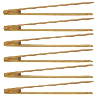 Image de Lot de 6 pinces à barbecue en bois, 30 cm, en bois de cerisier