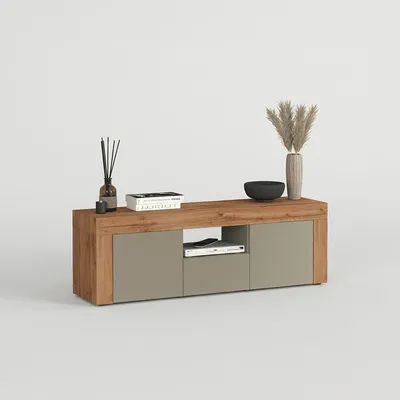 Produktbild von Modernes TV-Lowboard Chronos 155 mit Türen und Schublade - Taubengrau