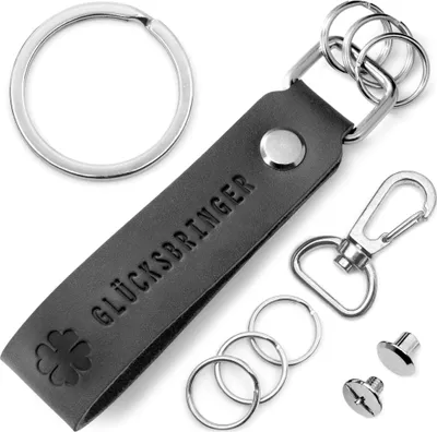Produktbild von Glücksbringer Schlüsselanhänger mit Gravur, Leder, klein, Geschenkverpackung
