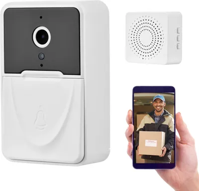 Produktbild von Dzwonek do drzwi z kamerą, bezprzewodowy dzwonek do drzwi, bezprzewodowy dzwonek do drzwi WiFi, dzwonek wideo z gongiem, wizualny inteligentny dzwonek do drzwi z wykrywaniem ruchu, noktowizorem, dwukierunkowym dźwiękiem, monitorowaniem w czasie rzeczywistym