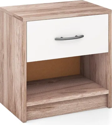 Immagine prodotto di Comodino con cassetto Tavolino con vano a giorno 38,5 x 28 x 40,5 cm rovere + bianco