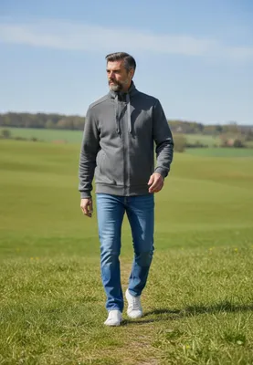 Produktbild von Salzhaut Herren Sweatjacke Mool mit hohen Stehkragen - Unifarbene Turtlejacke mit Reißverschluss in Anthrazit Größe S
