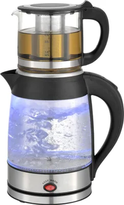 Obrázek produktu pro Zilan Tea Maker 2200 Watt | Semaver | Caydanlink | Skleněná konvice | 100% bez BPA | Modré LED světlo | Filtr proti vodnímu kameni | 1,8 litru konvice / 0,8 litru čajovaru |