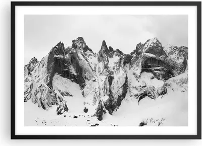 Produktbild von Gerahmtes Poster - Schwarzer Rahmen - Alpen Schnee Monochrom - 70x50 cm - Wand Bild - Wanddeko - Wandbilder - Kunstposter - Wandposter - Bilderrahmen - Bilder - Kunstdruck - P2BAA70x50-4405