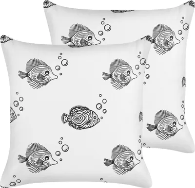 Zdjęcie produktu dla BELIANI Zestaw 2 poduszek biały bawełniany 45 x 45 cm dla dzieci zdejmowana poszewka wzór w rybki