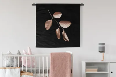Produktbild von MuchoWow® Wandteppich Wandbehang Rosa - Blatt - Gold 90x90 cm Tapisserie Dekoration Wandtuch - Wandaufhänger