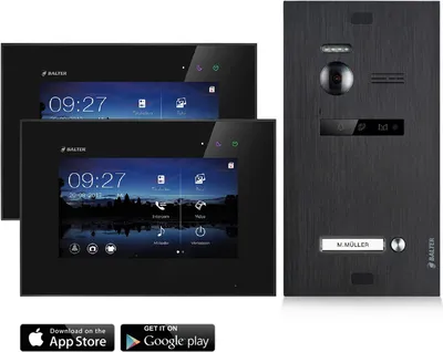 Produktbild von Video Türsprechanlage mit Smartphone App für 1 Familienhaus, Schwarz, 2x Monitore, Balter EVO WLAN Schwarz