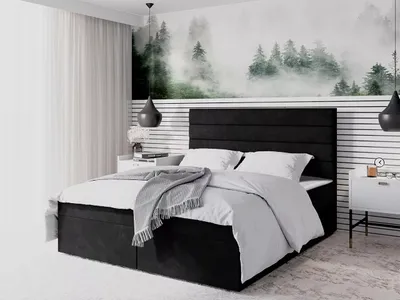 Obrázek produktu pro Moderní čalouněná postel 180x200 MAHERA s úložným prostorem - černá