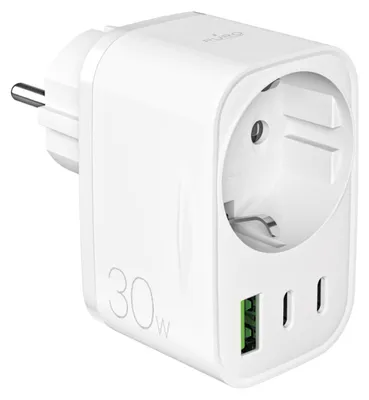 Produktbild von PURO Wandladegerät mit Schuko-Steckdose, 2 USB-C- und 1 USB-A-Anschluss