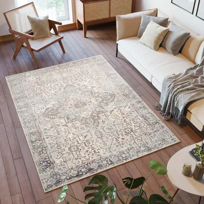 Produktbild von Teppich Kurzflor Wohnzimmer Schlafzimmer Grau Modern Meliert Design Vintage  120 x 170 cm