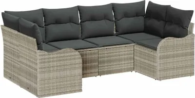 Imagen del producto de vidaXL Juego de sofás de jardín, 6 piezas, color gris claro, tejido de polirratán