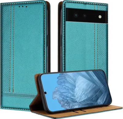 Produktbild von Handyhülle für Google Pixel 6 Leder Flip Klappbare Schutzhülle mit Standfunktion Grün