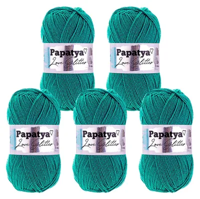 5 x 100g Papatya Love Glitter mit Glitzereffekt Uni Häkelgarn Glitzerwolle petrol