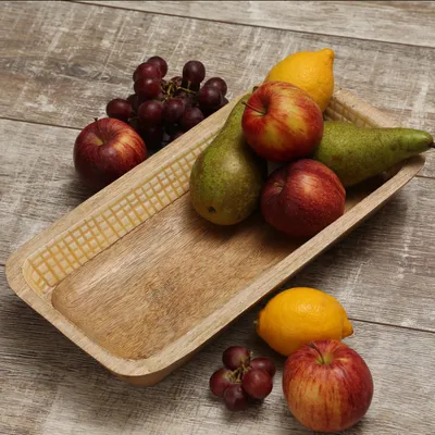 Produktbild von Dekoschale - rechteckig - Mangoholz - L: 40cm - H: 7,5cm - natur, beige