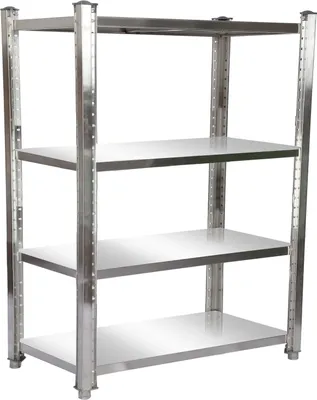 Obrázek produktu pro Wiltec nerezový regál 150x50x155cm se 4 výškově nastavitelnými policemi pro gastronomii Dílenský regál do sklepa Úložný regál Kuchyňský regál