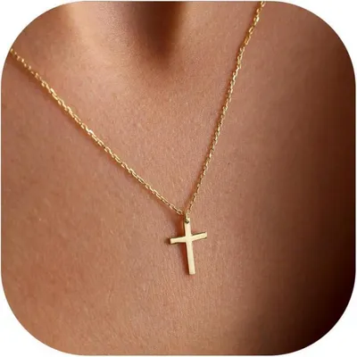 Produktbild von TINGN Kreuz Kette Gold Layered Damen 14K vergoldet Halskette mit einstellbarer Kette