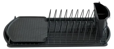 Produktbild von WENKO Abtropfgestell BASIC Schwarz Matte Tropfschale Besteckkorb Tellerhalter