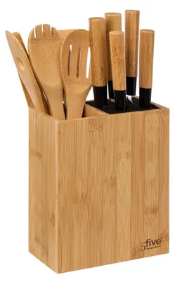 Produktbild von 5five Simply Smart Küchen-Organizer mit Zubehör 11-tlg., Messerblock mit 5 Messern, Bambus, Stahl, 189690