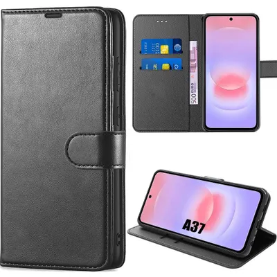 Image de Coque pour Samsung Galaxy A37 5G, Protection Rabat Anti-Rayures Antichoc Synthécuir - Noir
