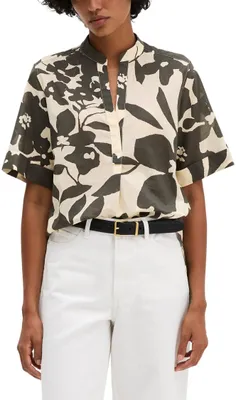 Productafbeelding van Geweven blouse, korte mouwen, model 0533, donkergrijs/meerkleurig, maat 44