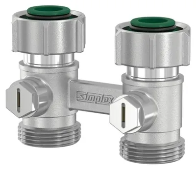 Productafbeelding van Simplex Hahnblok EXCL. Doorvoer D2/50, aansluiting G3/4i x G3/4a, MS, vernikkeld, met conus