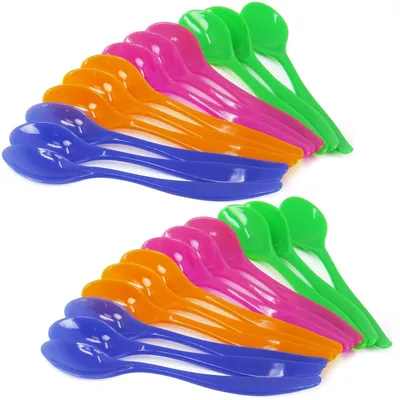 24 Eierlöffel aus Kunststoff, bunt, BPA-frei, 14 cm