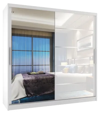 Immagine prodotto di BELINI Verona, armadio scorrevole da 200 cm, bianco lucido - armadio con specchio e 2 cassetti, ideale per la camera da letto