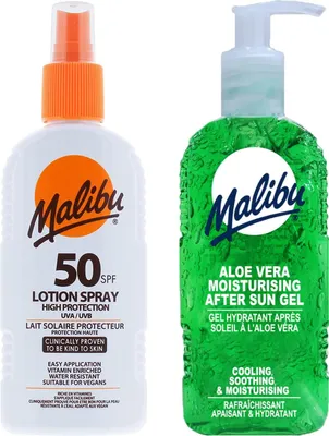 Obrázok produktu pre Malibu SPF50 vodoodolný sprej 200ml + Aloe gél po opaľovaní 200ml