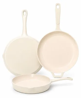 Image de Ensemble de trois poêles antiadhésives en émail, idéal pour une cuisine saine