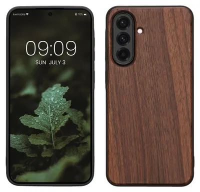 Produktbild von kwmobile Handyhülle für Samsung Galaxy A36 5G Hülle Holz - Case mit TPU Bumper - Stoßfestes Hardcase - Schutzhülle Cover in Dunkelbraun