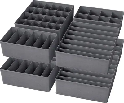 Produktbild von 8er Set Unterw?sche-Organizer šC Faltbare Stoffboxen fš¹r Kleiderschrank, platzsparendes Ordnungssystem fš¹r BHs, Socken und Krawatten šC Grau