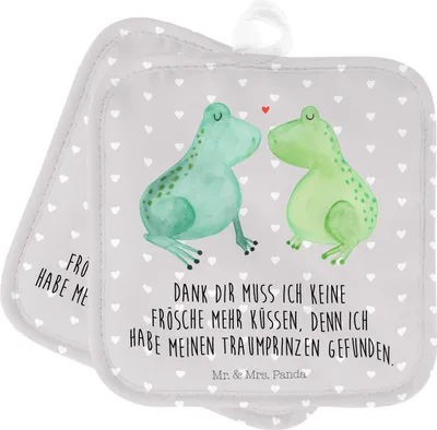 Produktbild von Mr. & Mrs. Panda Topfuntersetzer Frosch Liebe - Grau Pastell - Geschenk, Hochzeitstag, Frösche, Kochlappen, Freundin, Topflappen Set, topfhalter, Ofenlappen