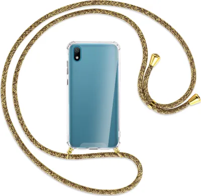 Produktbild von Handykette Backcover-Schutzhülle mit Band (Metall goldfarben) für Huawei Y5 2019 - braun+beige