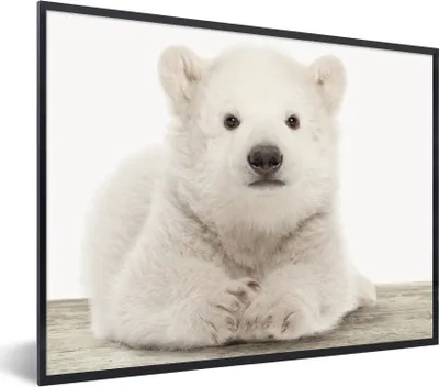 Produktbild von MuchoWow® Gerahmtes Poster Eisbär - Tiere - Kinder - Weiß - Jungen - Mädchen 80x60 cm - Poster mit Schwarzem Bilderrahmen Wandposter Rahmen Foto Bilder - Schwarzem - Mit Gestell