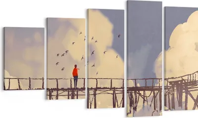 Produktbild von Bild auf Leinwand - Leinwandbild - Wolken Brücke Vögel Landschaft - 100x60cm - Wand Bild - Wanddeko - Leinwanddruck - Bilder - Kunstdruck - Wanddekoration - Leinwand bilder - Wandkunst - EG100x60-3200