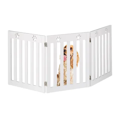 Produktbild von Relaxdays Hundeabsperrgitter, freistehendes Schutzgitter, HxB: 60 x 153 cm, MDF, zusammenklappbares Türgitter, weiß