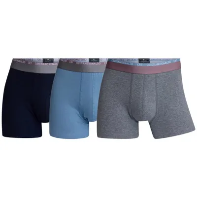 Produktbild von CR7 Boxershorts 3er-Pack – Grau, Marineblau & Hellblau aus Baumwolle