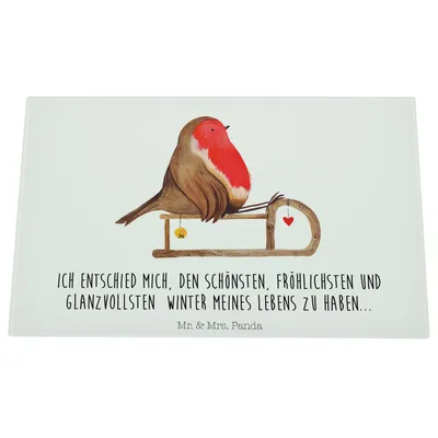 Produktbild von Mr. & Mrs. Panda schneidunterlage Rotkehlchen Schlitten - Weiß - Geschenk, Vogel, Glasschneidebrett, Weihnachten, Glas Schneidbrett, Schneidebrett Aus, Hackbrett