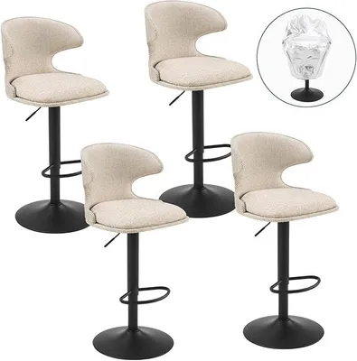 Produktbild von Outdoor Barhocker 4er-Set, 360° drehbare Terrassen-Barhocker mit Verstellbarer Höhe und wasserdichter Schutzhülle, wetterfester Textilene-Stoff, PolyurethanBeige