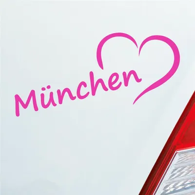 Produktbild von Auto Aufkleber München Herz Heart Stadt Auto Liebe Love 19x8 cm Pink Sticker Heckscheibenaufkleber