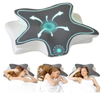 Produktbild von Orthopädisches Memory Foam Nackenkissen – Ergonomisches Schmetterlingskissen für Seitenschläfer und Rückenschläfer – Höhenverstellbar und Waschbar