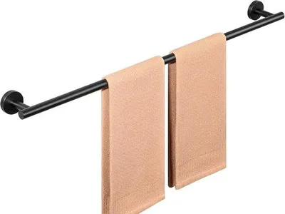Obrázek produktu pro Držák na ručníky do koupelny, 80 cm, s kroužky na ručníky, černý, nástěnný, nerezová ocel SUS304, držák na ručníky, kuchyňské a koupelnové doplňky