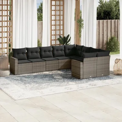 Produktbild von 9-tlg. Garten-Sofagarnitur mit Kissen Grau Poly Rattan 3219430