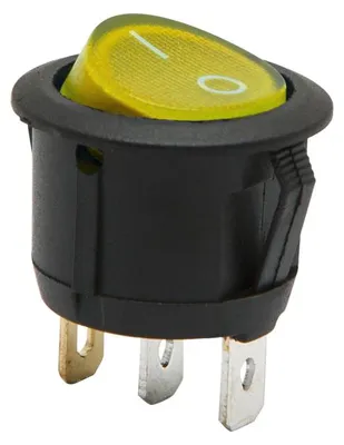 Image de 5 interrupteurs à bascule ronds lumineux SPST MARCHE-ARRÊT - Interrupteur à bascule 250 V CA 6 A (10 A) - Affichage LED jaune avec marquage IO - Interrupteur encastré pour appareils électriques - Taille d'encastrement 20 mm - Profondeur d'encastrement 25 mm - Unité de5 pièces [09085YE]