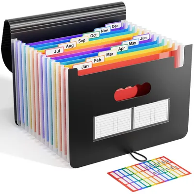 Produktbild von A4-Dokumentenmappe, erweiterbar, farbenfrohe Regenbogenmappe mit Ziehharmonika-Design, großes Fassungsvermögen, wasserdicht, 12 Fächer mit Deckel