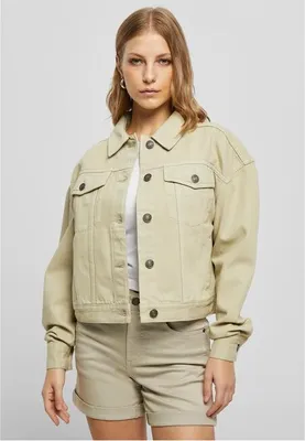 Zdjęcie produktu dla Damska kurtka dżinsowa Urban Classics Ladies Oversized Colored Denim Jacket w kolorze softseagrass – rozmiar S
