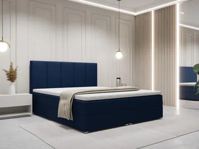Produktbild von FurniDe24 Boxspringbett Soreno 160x200- Bett mit Matratze und Topper – Kontinentalbett mit Bettkasten und Matratze – Doppelbett Dunkelblau (Kronos 09)