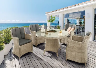 Produktbild von Destiny Sitzgruppe LUNA 4x Sessel + Tisch Ø120x75cm, natur meliert